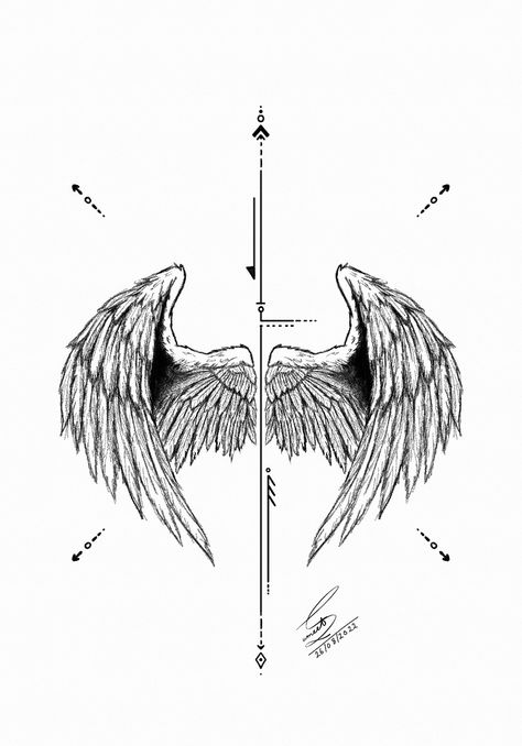 Wings tattoo Angle Drawing Wings, Folded Wings Tattoo, Angle Wing Back Tattoo, Angle Tattoo Design, Angle Wing Tattoos, Angle Tattoo, Greek Mythology Tattoos, Full Back Tattoos, Mini Tattoo