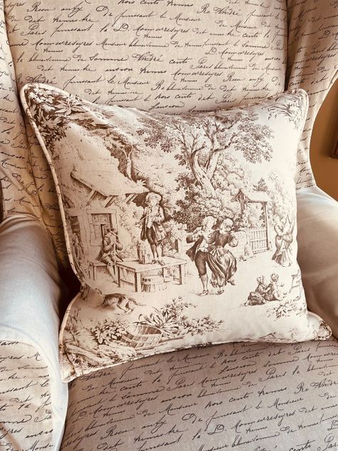 Toile Pillow, Brown Toile, Toile Pillows, Country Cottage Interiors, Initial Pillow, Country Pillows, Cottage Style Home, Country Throw Pillows, Custom Pillow Covers