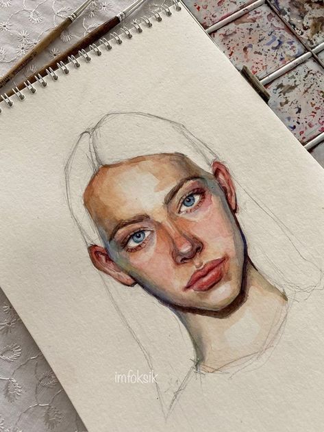 Face Art Drawing, Watercolor Face, Watercolor Art Face, Watercolor Portrait Painting, Architecture Drawing Art, Realistic Paintings, Art Drawings Sketches Creative, Beginner Painting, Realistic Art