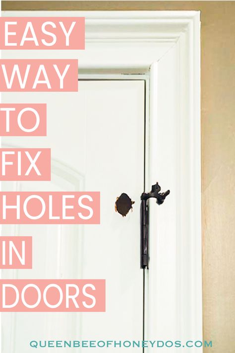 A hole in a hollow core door requires a bit more to fix than a solid wood door. But, it is really simple once you know the trick. #doors #repairs #renovations #fix #tricks Repair Hollow Core Door, Fix Hole In Door, Hollow Core Door, Solid Wood Door, Hallway Makeover, Hollow Core Doors, Furniture Redos, Backyard Diy, Solid Wood Doors