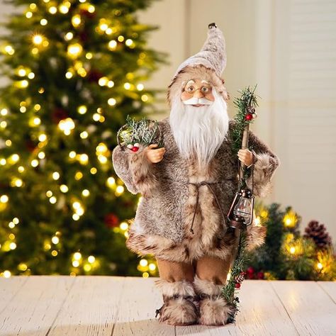 Fur Coat And Boots, Soft Beard, Mantelpiece Decor, Christmas Luxury, Neutral Christmas Decor, Santa Doll, Santa Decorations, Santa Figurines, Chubby Cheeks