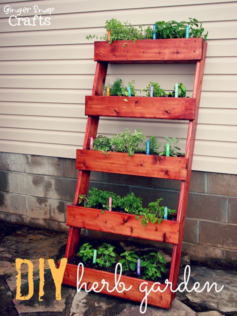 DIY herb garden with The Home Depot Drill Photo, Outdoor Herb Garden, Garden Bench Diy, Diy Herb Garden, Vertical Herb Garden, Vertical Garden Diy, Pallet Planter, Vertical Gardens, Pallet Garden