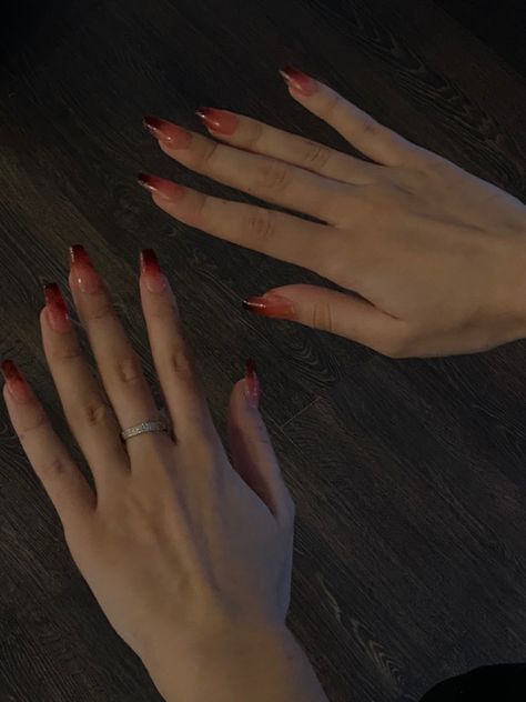 Jelly Red Nails, Nails Red Coffin, Red Nails Coffin, Red Nails Long, Nails Dark Red, Red Coffin Nails, Nails Chinese, Dark Red Ombre, Chinese Nails