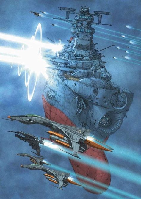 Yamato Battleship, Battleship Yamato, Sci Fi Anime, Space Ship Concept Art, Star Blazers, Starship Concept, Space Battleship, Arte Punk, Space Battles