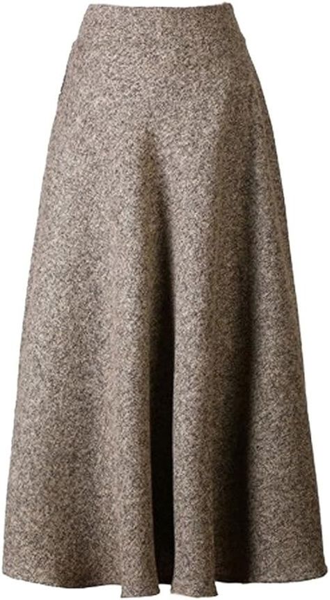 Choies Women's High Waist A-line Flared Long Skirt Midi Cause Skirt XXL Khaki at Amazon Women’s Clothing store Winter Long Skirt, Fall Midi Skirt, Long Skirt Winter, Fall Midi, Midi Skirt Fall, Long A Line Skirt, Skirt Winter, Woolen Dresses, Ankara Skirt