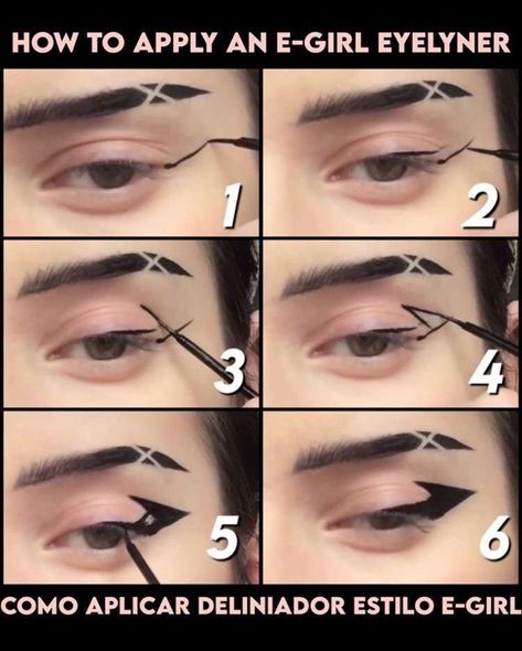 Alternative Eyeliner Hooded Eyes, Eyeliner Inspo Hooded Eyes, Alternative Makeup Hooded Eyes, Eyeliner E Girl, E Girl Makeup Looks, Egirl Eyeliner Ideas, Egirl Eyeliner Tutorial, E Girl Eyeliner, Alternative Makeup Eyeliner