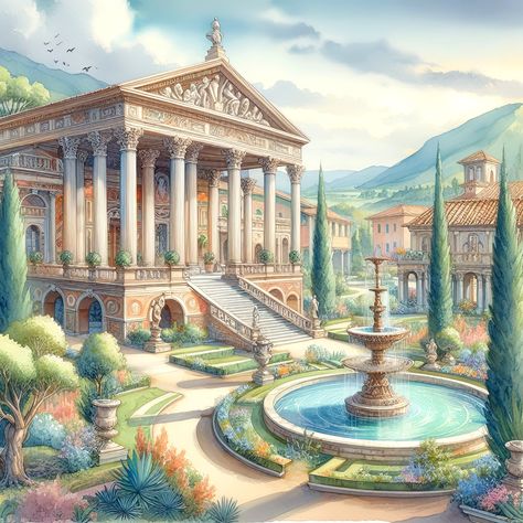 "Welcome to A Cat Named Midnight! I'm so happy to present my charming Watercolor Italian Roman Villa clipart! They are perfect for junk journals, greeting cards, stickers, invitations, mugs, prints, bags, apparel, social media posts, or anything you can dream! They will make a lovely addition to your clipart treasures! With 10 beautiful scenes they are a great value! ❤ INCLUDED  10 High Resolution JPG images at 300 DPI, 3600 x 3600 pixels (12 inches x 12 inches) All watermarks are removed in the downloaded image. The images are JPGs and have solid backgrounds. They are not on transparent backgrounds. ❤ THIS ITEM IS AN INSTANT DIGITAL DOWNLOAD Your beautiful images are available immediately. You will receive an email with the link or you can access your images in \"Purchases\" in the dropdo Art Junk Journal, Roman Garden, Vintage Clip Art, Roman Villa, Greek House, Beautiful Scenes, Architecture Images, Cute Flower Wallpapers, Journal Scrapbook