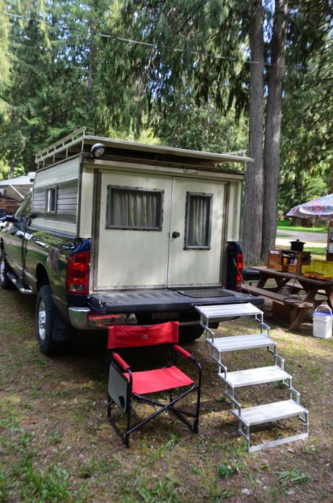 This is a DIY Dodge Diesel truck camper. Paul built this camper 42 years ago and still uses it today, swapping it from truck to truck. Read his story below! Please enjoy, learn more, and re-share b… Diy Cabover Camper, Diy Truck Camper, Truck Bed Trailer, Diy Truck Bedding, Impala Chevrolet, Truck Camper Shells, Dodge Diesel Trucks, Truck Bed Tent, Camper Tops