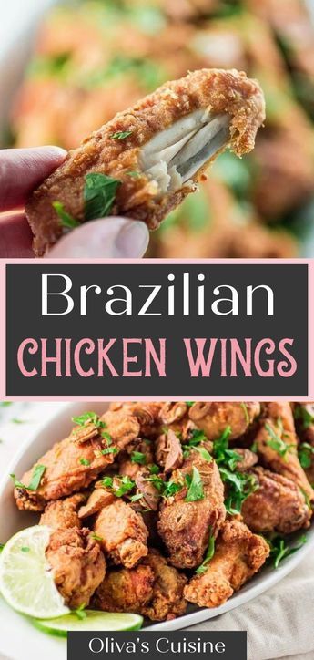 Did you know that Brazilians make their chicken wings different too? They are marinated with lime and garlic, and served with an additional bit of garlic and oil too. If you're looking for homemade chicken wing recipes that are sure to satisfy, these Brazilian chicken wings are the ones to make! These easy chicken wings are savory, delicious, and perfect for serving all summer long as a main dish or an appetizer. Crunchy Wings, Homemade Chicken Wings, Brazilian Chicken, Garlic And Oil, Easy Chicken Wings, Wing Sauce Recipes, Crunchy Chicken, Chicken Wing Sauces, Brazilian Style