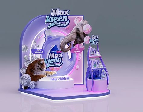 Maxkleen mini booth - concept on Behance Interactive Booth Design, Mini Booth Design, Small Exhibition Booth Design, Booth Activation, Small Booth Design, Mini Stage, Product Launching, Small Booth, Event Booth Design