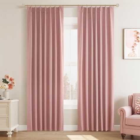 Amazon.com: Joywell Blush Pink Linen 100% Blackout Pinch Pleated Curtains 84 Inch Long,Back Tab,Thermal Insulated Energy Saving Black Out Cute Drapes for Girls Bedroom Living Room with Hooks(2 Panels,40 x 84) : Home & Kitchen Pinch Pleated Curtains, Office Room Dividers, Curtains Design, Fabric Aesthetic, Insulated Drapes, Aesthetic Decoration, Cottage Lighting, Thick Curtains, Boy Girl Room