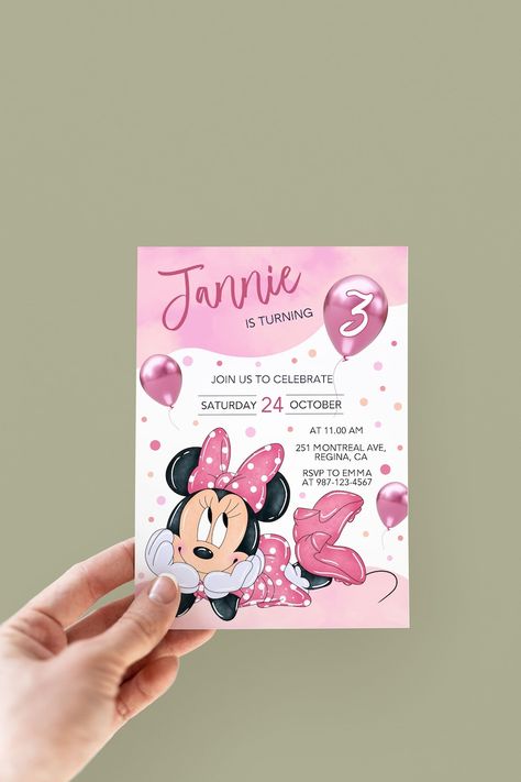 Editable Minnie Birthday Invitation Inspired Invite Any Age Digital 5x7 Mouse Pink Black Polka Dot Kids Girls Minnie Party Minnie Invite - Etsy Minnie Mouse Party Invitations Templates, Minnie Party Invitations, Birthday Invitations Minnie Mouse, Minnie Mouse Party Invitations, Minnie Mouse Birthday Card, Pink Minnie Mouse Birthday Party, Birthday Invitation Sample, Minnie Mouse 3rd Birthday, Minnie Birthday Invitations