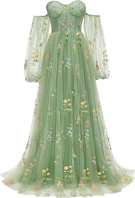 Prom Dress Sage Green, Sleeve Prom Dresses, Tea Length Prom Dress, Tulle Dress Long, Flower Prom Dress, Embroidery Tulle, Beaded Formal Dress, Satin Formal Dress, Sequin Evening Gowns