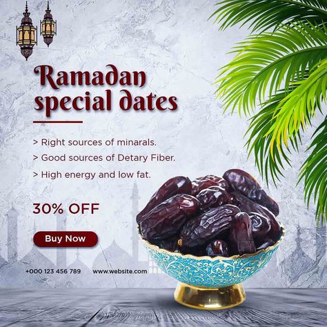 Ramadan Sale Design, Ramadan Dates, Fresh Dates, Ramadan Poster, Social Media Post Template, Food Drive, Food Poster Design, Ramadan Recipes, Fruit Design