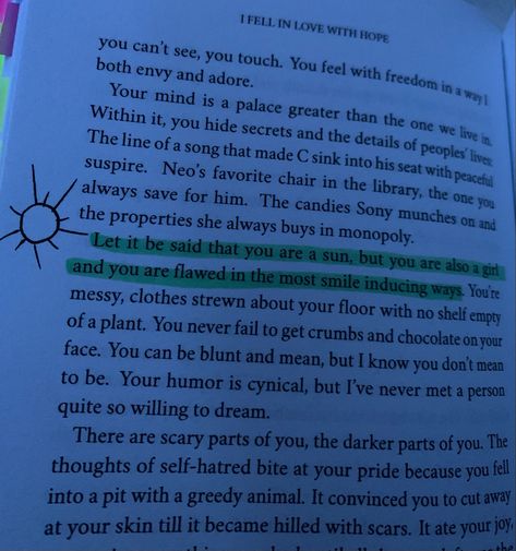 Hope Book Quotes, I Feel In Love With Hope Book Quotes, I Fell In Love With Hope Annotations, Hope Quotes Wallpaper, I Fell In Love With Hope, Random Doodles, Sleeping At Last, Book Annotations, Turning Pages