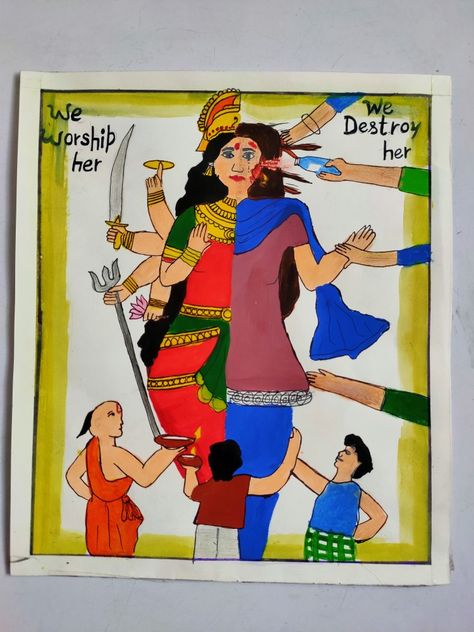 Women empowerment painting Women's Day Rangoli Competition, Poster Painting On Women Empowerment, Rangoli On Women Empowerment, Women Empowerment Poster Drawing, Drawing On Women Empowerment, Theme Based Drawing, Women Empowerment Rangoli Designs, Poster On Women Empowerment, Art Sketches Women Empowerment