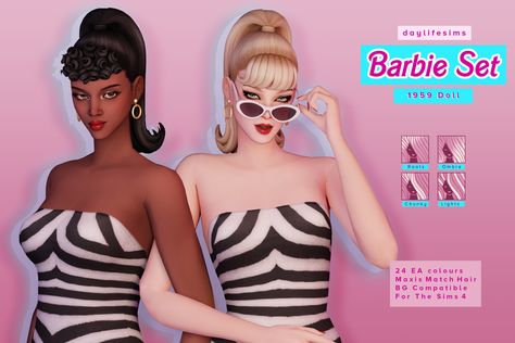 Daylife Sims, Sims 4 Decades Challenge, Barbie Ponytail, Cc Mods, Barbie Sets, Free Sims 4, Sims 4 Game Mods, Sims 4 Cc Folder, Hair Set