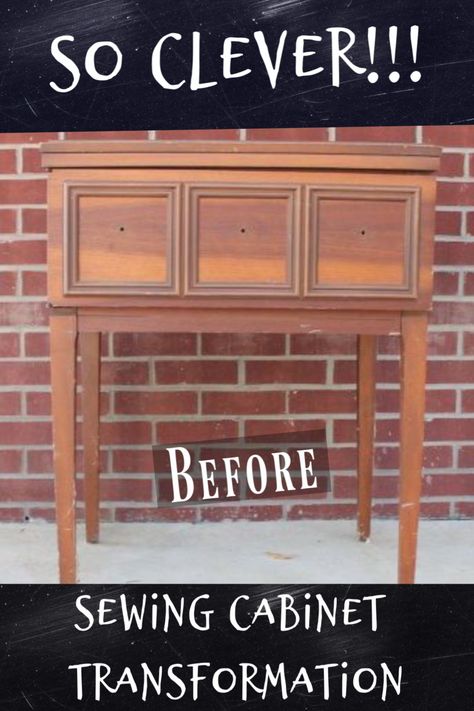 Sewing Cabinet Redo, Sewing Cabinet Makeover, Old Sewing Cabinet, Old Sewing Tables, Sewing Table Repurpose, Upcycle Wood, Decor Makeover, Recycling Crafts, Redo Cabinets