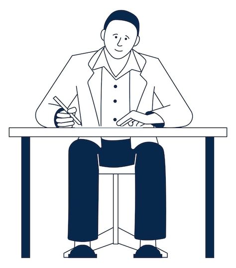 Man sitting at desk and writing person d... | Premium Vector #Freepik #vector #man-writing #paperwork #man-working #person-writing Person Studying Drawing, Person Sitting At Desk, Man Sitting At Desk, Desk Top View, Person Writing, Writer's Office, Man Writing, Sitting At Desk, Midwifery Student