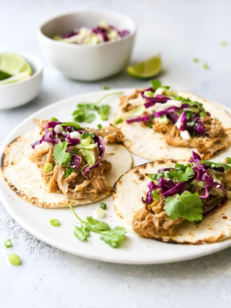 These slow cooker Korean-inspired pork tacos are a little sweet and savory (with a hint of heat), totally delicious, and so easy to make! Slow Cooker Korean Pork, Korean Pork Tacos, Fusion Tacos, Completely Delicious, Korean Pork, Pulled Pork Tacos, Crockpot Ideas, Pork Tacos, Korean Cooking