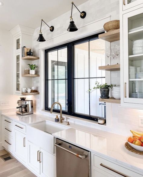 Kitchen Windows Above Sink Ideas, Kitchen Window Decor, Above Kitchen Sink, Kitchen Sink Window, Kitchen Window Design, Kitchen Floating Shelves, Floating Shelves Kitchen, Kitchen Windows, Were Expecting