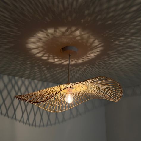 Small Bedroom Lighting, House Motivation, Lamp Shades Diy, Rental Kitchen Makeover, Bamboo Ceiling, Wicker Pendant Light, Buffet Restaurant, Bamboo Lamp, Ceiling Lamp Shades