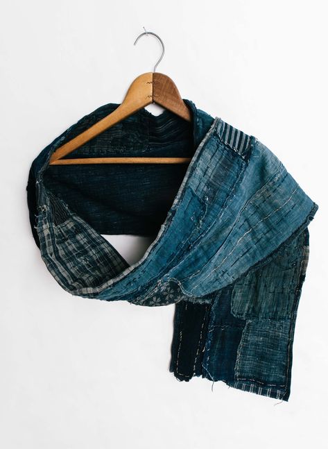 Denim Scarf Diy Old Jeans, Denim Scarf, Quilted Jacket Pattern, Funky Scarves, Indigo Cloth, Rustic Outfits, Boro Stitching, Patchwork Inspiration, Imogene Willie