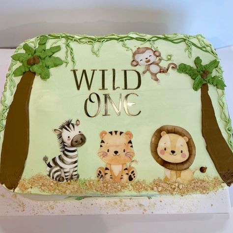 WILD ONE 🦁 . . . #firstbirthdaycake #junglethemecake #junglecakes #babyshowerthemes #clintonnc🍰🍓 #explorepage✨ #cakesofinstagram🎂🍰 #edibleimages #sheetcake Safari Wild One Birthday Cake, Wild One Birthday Sheet Cake, Jungle Theme Cakes, Birthday Sheet Cakes, Wild One Birthday, Boy Birthday Cake, Second Birthday, Edible Images, First Birthday Cakes