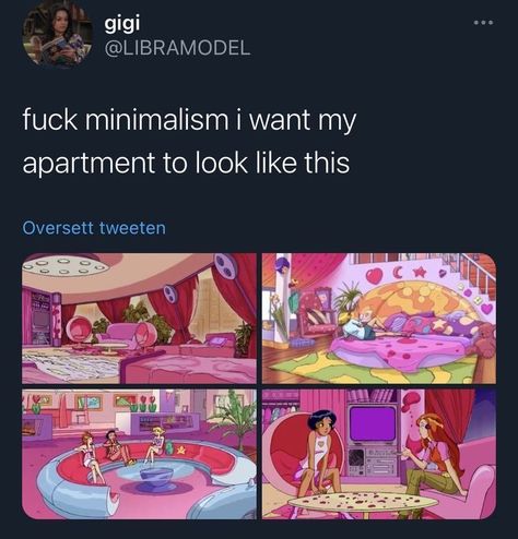 Funny Room Decor Aesthetic, Totally Spies Room Decor, Maximalism Quotes, Totally Spies Apartment, My Space Aesthetic Y2k, Totally Spies Room, Totally Spies House, Y2k Living Room, Room Ideas Y2k