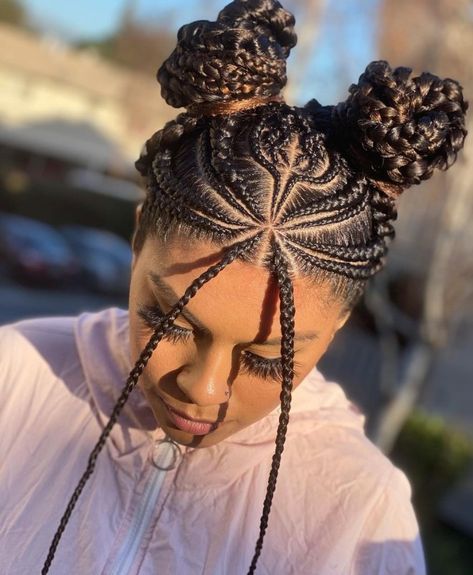 Two Goddess Braids, Goddess Braids Updo, Pigtail Buns, Goddess Braid Styles, Scalp Braids, Colored Braids, Goddess Braids Hairstyles, Bob Braids, Ethnic Hairstyles