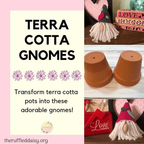 Simple Terra Cotta Gnomes DIY - The Ruffled Daisy Teracotta Pots, Diy Terra Cotta Pots, Small Clay Pot, Small Terracotta Pots, Terra Cotta Pot Crafts Diy, Terra Cotta Pot Crafts, Painted Terra Cotta Pots, Diy Flower Pots, Gnome Ornaments