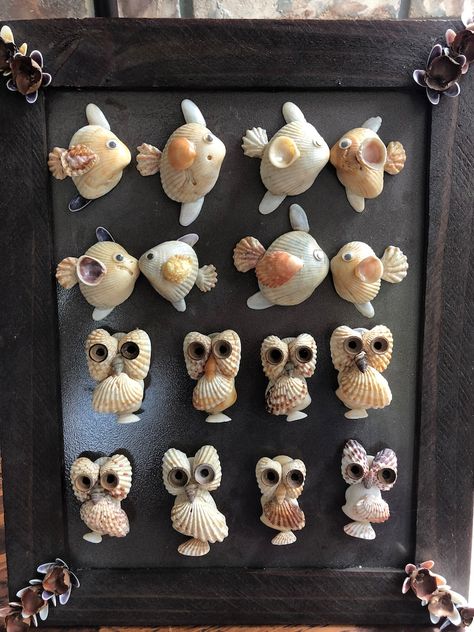 Shell Fish Craft, Beach Shell Crafts, Shell Art Diy, Shell Art Projects, Seashell Magnets, Shell Creatures, Shell Displays, Sanibel Island Shells, Seashells Art