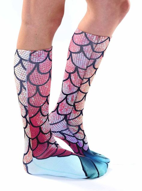 Mermaid Socks, Beach Socks, Knee High Stockings, Summer Humor, Mermaid Pattern, Pastel Outfit, Mermaid Life, Crazy Socks, Colorful Socks