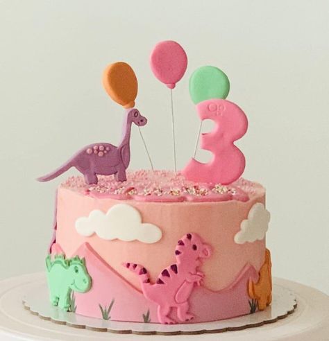 Third Birthday Dinosaur Cake, Girly Dinosaur Party Cakes, Girly Dinosaur Birthday Cake, 3 Rex Birthday Cake Girl, Three Rex Birthday Party Girl Cake, Girly Dinosaur Birthday Ideas, Girl Dinosaur Birthday Party Cake, Toddler Girl Dinosaur Birthday Party, Girl Dinosaur Birthday Cake