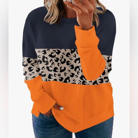 Shop for the latest women's animal print tops from top brands. #animalprint #womensfashion Comfy Sweatshirts, Leopard Print Sweatshirt, Beach Shopping, Colour Blocking, Loose Pullover, Loose Outfit, Collar Top, 가을 패션, Fashion Pattern