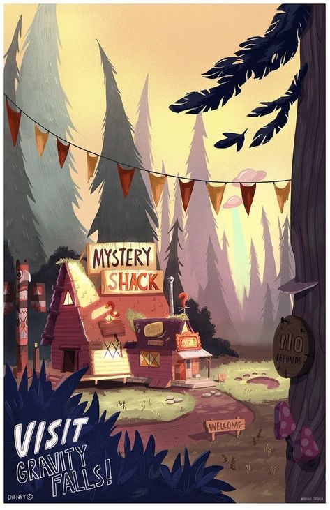 Gravity Falls Poster, Mystery Shack, Desenhos Gravity Falls, Gravity Falls Art, Vintage Poster Design, Disney Posters, Art Collage Wall, Vintage Cartoon, Fall Wallpaper