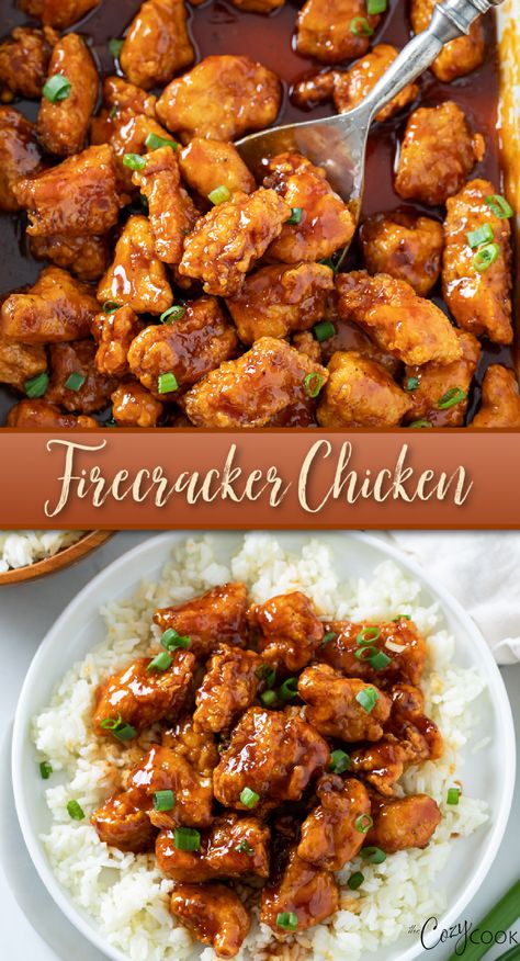 firecracker chicken over white rice Main Entree Recipes Dinners, White Meat Chicken Recipes, Fan Favorite Dinners, Recipes For Dinner High Protein, Chicken Thigh Sauce Recipe, Recipes Using White Rice, Yummy Healthy Chicken Recipes, Healthy Fancy Dinner, Weekday Healthy Dinner Ideas