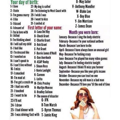 Lana game! Which one are you? #LDR  (I was driving fast with Lana Del Rey because I have always been an unusual girl... ok... xD) Insta Username Ideas, Insta Username, Chuck Grant, Driving Fast, Ldr Quotes, Bad Man, Instagram Username Ideas, Username Ideas, Lizzy Grant