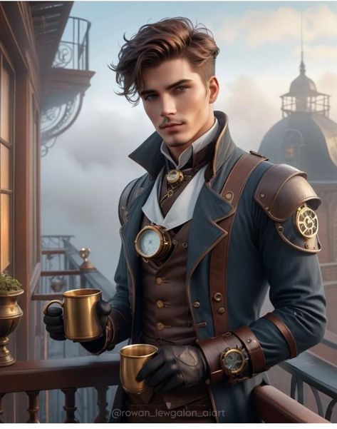 Steampunk Man Art, Steampunk Fashion Men, Steampunk Clothing Male, Arcane Piltover, Steampunk Outfit Men, Steampunk Gunslinger, Male Steampunk Fashion, Lady Mechanica, Steampunk Guy