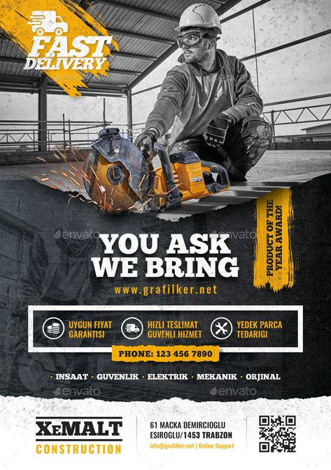 Construction Flyer Templates Preview - GraphicRiver Construction Ads Design, Construction Design Poster, Construction Ads, Construction Advertisement, Print Ad Design, Logos Photography, Car Advertising Design, Logos Retro, Ad Layout