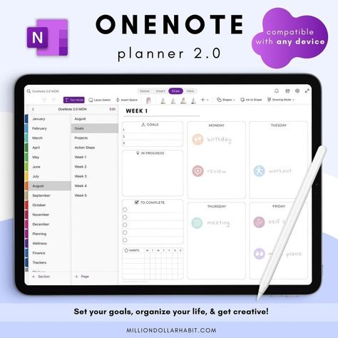 Onenote Digital Planner, Undated Onenote Plan Onenote Digital Planner, Onenote Planner, Onenote Template, Meeting Planning, Planner Setup, One Note, Weekly Planner Template, Notes Planner, Planner Pdf