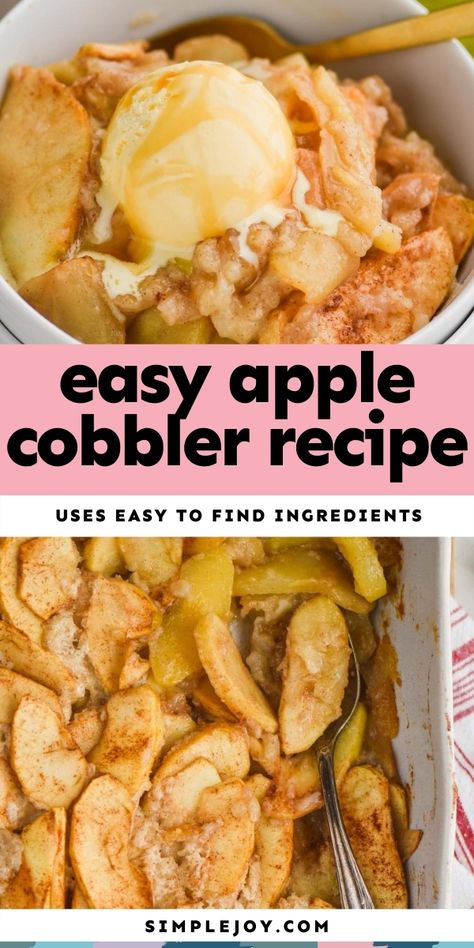 This Apple Cobbler is made totally from scratch with fresh apples and is going to be your family's favorite fall dessert. 4 Apples Recipe, Simple Apple Cobbler Recipe, Apple Pie Filling Cobbler Easy, Fresh Apple Cobbler Easy 3 Ingredients, Apple Cobbler With Canned Pie Filling, Fresh Apple Cobbler Recipe, Easy Apple Cobbler Recipes 4 Ingredients, Summer Apple Desserts, Apple Cobbler With Canned Apples