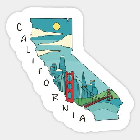 California Map Art, California Doodle, California Stickers, California State Outline, Usa Stickers, State Stickers, Rug Tufting, Travel Journal Scrapbook, Stickers Design