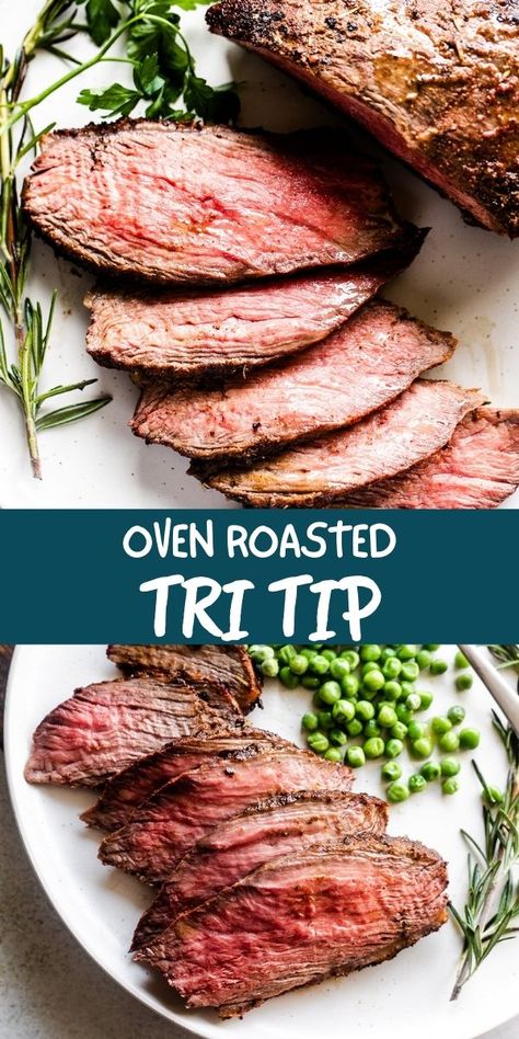 Tender Oven-Roasted Tri-Tip makes for a simple meal that's ready in less than an hour. This mouth-watering beef cut is seasoned with a rich blend, given a quick pan-sear, and then roasted until it's perfectly tender. A delectably fancy beef dish that effortlessly impresses! Easy Beef Dinner, Oven Roasted Tri Tip, Tri Tip Recipe, Tritip Recipes, Cooking Tri Tip, Beef Tri Tip, Roast In The Oven, Sweet Dinner Rolls, Sirloin Tips