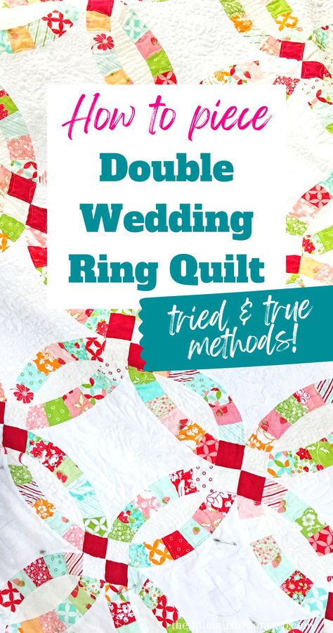 Unveiling the secret to creating a Double Wedding Ring Quilt! Don't let this beautiful curve design intimidate you, it is not that hard! This classic quilt is a must make for all quilter. Perfect your skills and bring warmth to your loved ones with this timeless heirloom. Read on for tips and trick to piecing a double wedding ring quilt. Double Wedding Ring Quilt Template Free Pattern, Free Double Wedding Ring Quilt Pattern, Double Ring Quilt Pattern, Wedding Band Quilt, Wedding Ring Template, Double Wedding Ring Quilt Tutorial, Double Wedding Ring Quilt Template, Wedding Rings Quilt, Wedding Ring Quilt Pattern Easy Free