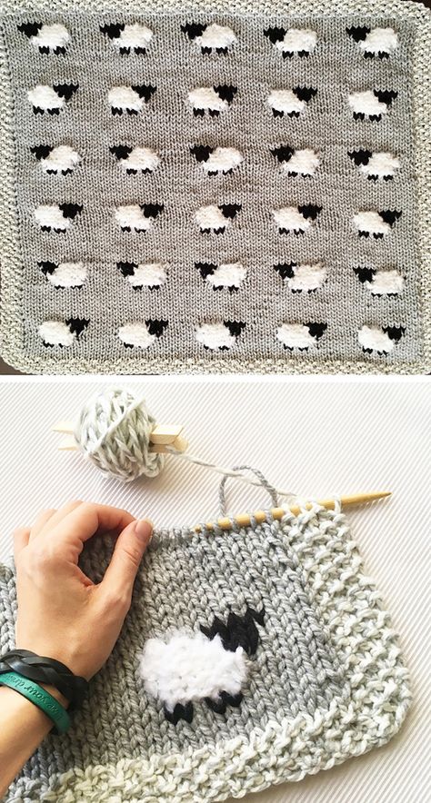 Sheep Baby Blanket - Free Knitting Pattern Sheep Baby Blanket, Easy Knitting Projects, Lambada, Baby Blanket Knitting Pattern, Knitting Wool, Knitted Baby Blankets, Easy Knitting Patterns, Blanket Knitting Patterns, Knit Stitch