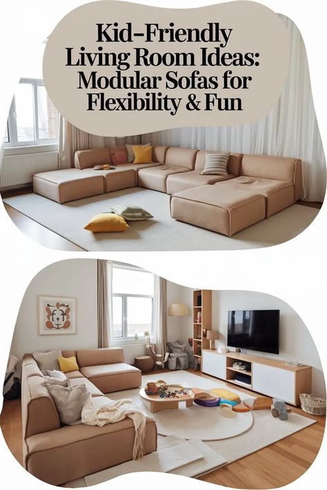 17 Kid-Friendly Living Room Ideas for a Stylish and Safe Space Child Friendly Living Room, Modular Sectional Living Room, Kid Friendly Living Room, Earthy Living Room, Map Room, Grey Couch Living Room, Condo Living Room, Round Furniture, Bohemian Living Rooms