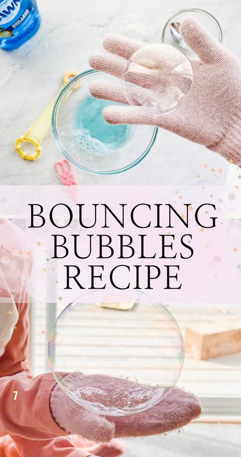 Learn how to make bouncing bubbles with this 3 ingredient bouncing bubbles recipe without glycerin or corn syrup!    This is one of our favorite bubble activities and a super easy homemade bubble solution! A perfect summer activity for kids! Bubble Recipes For Kids, Super Bubbles Recipe Homemade, Bubble Themed Party Food, Unbreakable Bubbles Recipe, Unpoppable Bubble Recipe, Science For Preschoolers Activities, Bubble Themed Food, Bouncy Bubbles Recipe, Bouncing Bubbles Recipe