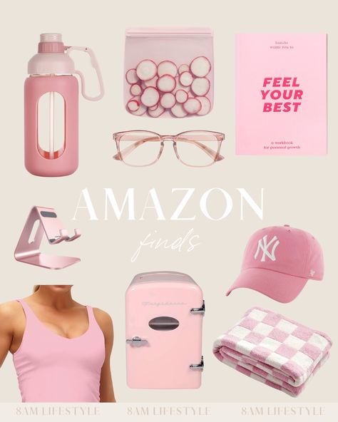 Girly Organization, Pink Amazon Finds, Pink Amazon, Girly Aesthetic, All Pink, Pink Kitchen, Glass Water Bottle, Fashion Glasses, Daily Essentials