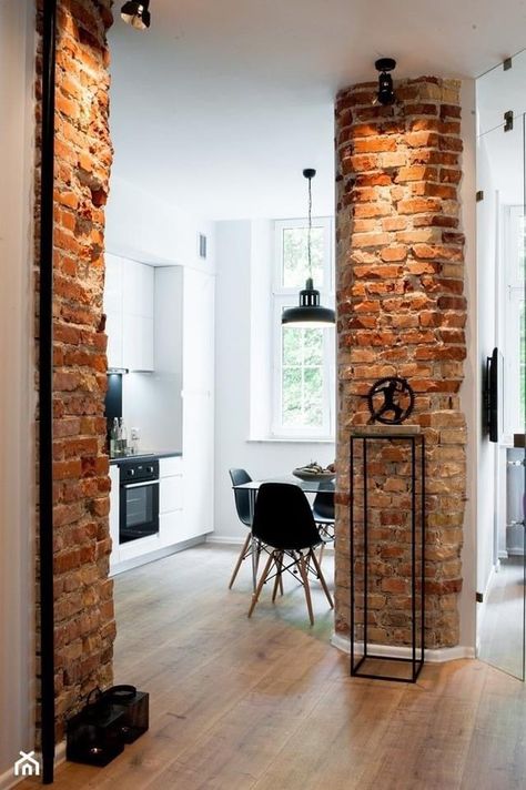 Brick Interior, Stone Interior, Industrial Interior Design, Brick Walls, Loft Design, Industrial House, House Interior Decor, Exposed Brick, Open Kitchen